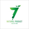 Original number 7 for logotype. Natural product with green tree leaf for logo world ecology. Flat Vector Illustration EPS10