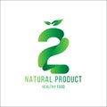 Original number 2 for logotype. Natural product with green tree leaf for logo world ecology. Flat Vector Illustration EPS10