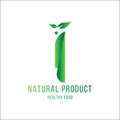 Original number 1 for logotype. Natural product with green tree leaf for logo world ecology. Flat Vector Illustration EPS10