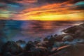 Original oil painting of abstract sunset over the water Royalty Free Stock Photo