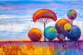 Original oil painting of autumn landscape