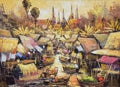 Original oil painting on canvas - waterside life