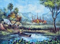 Original oil painting on canvas - waterside life