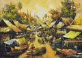 Original oil painting on canvas - waterside life