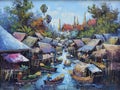 Original oil painting on canvas - waterside life