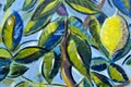 Original oil painting close up detail - lemon tree Royalty Free Stock Photo