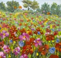 Original oil painting of flowers,beautiful field flowers on canvas.