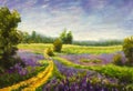 Original oil painting of flowers, beautiful purple wildflowers field flowers on canvas Royalty Free Stock Photo