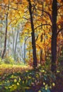 Oil painting landscape - colorful autumn forest