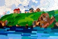 Landscape mosaic oil painting