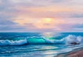 Sunset over sea, painting by oil on canvas Royalty Free Stock Photo
