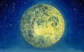 Original oil painting of moon,beautiful big planet moon in space on canvas