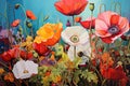 Original oil painting of poppies on canvas. Vector illustration, Postexpressionism style flowers, AI Generated Royalty Free Stock Photo