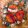 Red poppies flowers painting oil still life floral hand painted