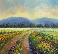 Original oil painting rural landscape