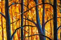 Panorama orange autumn sunny warm park alley forest original oil painting Royalty Free Stock Photo