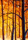 Panorama orange autumn sunny warm park alley forest original oil painting Royalty Free Stock Photo