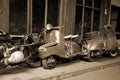 Original old vintage retro vintage motorbikes standing in the museum