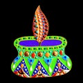 original painting with jewels and pearls of diwali lantern diya,