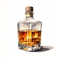 Realistic Watercolor Painting Of Whisky Bottle On White Background