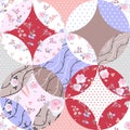 Original patchwork pattern with floral and polka dot patches. Seamless quilt design. Print for fabric, textile, wallpaper