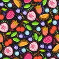Original pattern with fruits: strawberry, cherry, raspberry, blueberries, leaves, tangerines and fun element.