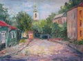 Original pleinair oil on canvas painting of Moscow architecture Royalty Free Stock Photo