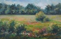 Original pleinair oil on canvas painting of rural landscape Royalty Free Stock Photo