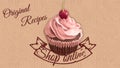 Original Recipe Cover Banner with Cupcake. Chocolate and Cream Muffin Illustration