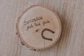 Original round mug coaster made of birch wood with a positive inscription in Polish