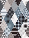 Original seamless patchwork pattern from rhombus elements on gray tones.