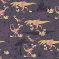 The original seamless pattern with dinosaur princesses