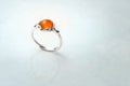 Silver ring with amber stone cabochon Royalty Free Stock Photo