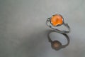 Silver ring with amber stone cabochon Royalty Free Stock Photo