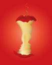 Original sin concept - Adam and Eve with bitten apple and snake on red background