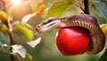 Original Sin and the Forbidden Fruit Concept - Snake and Apple - Generative Ai Royalty Free Stock Photo