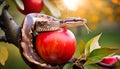 Original Sin and the Forbidden Fruit Concept - Snake and Apple - Generative Ai Royalty Free Stock Photo