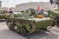 Original small soviet amphibious tank T-38 of World War II on the city action on Palace Square, Saint-Petersburg