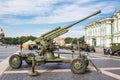 Original soviet Air defence cannon on the military-patriotic action on Palace Square. St.-Petersburg