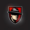 Original sports logo with image of the gangster mascot on red shield . Team logo