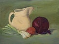 Original Still Life Oil Painting on Canvas: Vegetables, Pitcher