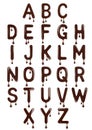 Original stylish latin alphabet made of melted chocolate