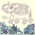Original stylized ethnic indian elephant pattern drawing and han