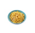 Original taste cereals or cornflakes in blue ceramic bowl isolated on white background with clipping path. The morning food for