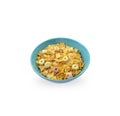 Original taste cereals or cornflakes with some colorful loops shape in blue ceramic bowl isolated on white background with Royalty Free Stock Photo