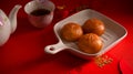 Original tasty Chinese fried buns. Chinese breakfast or appetizer concept