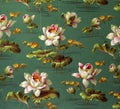 Original textile fabric ornament of the Lily. Crock is hand-painted with gouache. Royalty Free Stock Photo