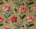 Original textile fabric ornament of the Lily. Crock is hand-painted with gouache. Royalty Free Stock Photo