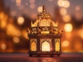 Original traditional ornate oriental lantern with beautiful bokeh of holiday lights.Generative AI
