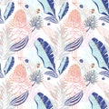 original trendy seamless artistic flower pattern, beautiful tropical floral exotic background